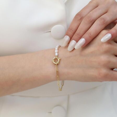 925 Ayar Gümüş Barock White Tatlısu İncisi Bileklik-5mm