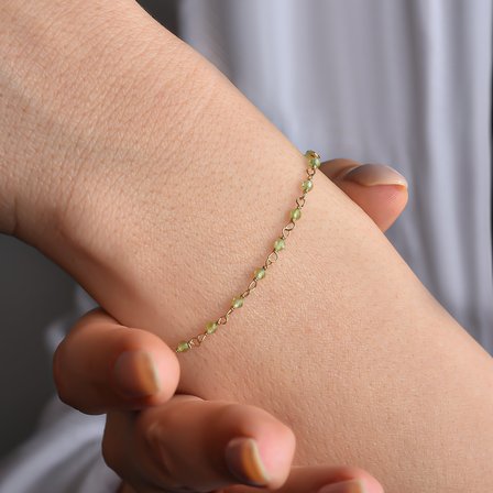 14 Ayar Altın Kaplama Peridot Doğal Taşlı El Yapımı Gümüş Bileklik - CBS00123