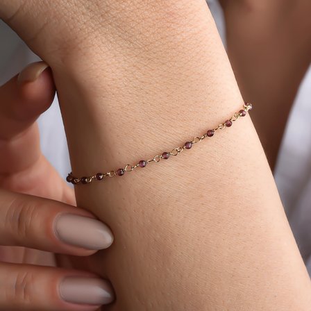 14 Ayar Altın Kaplama Garnet Kırmızı Renkli Doğal Taş El Yapımı Gümüş Bileklik - CBS00128