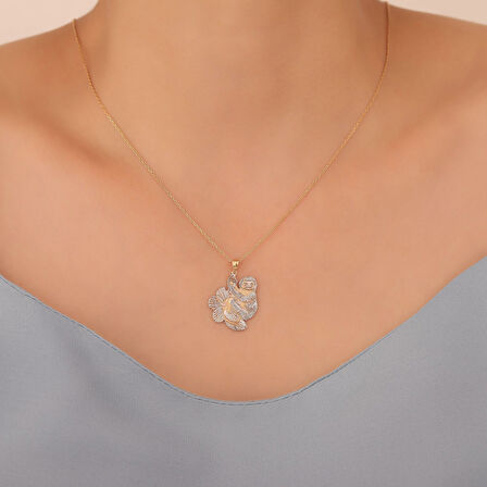 925 Ayar Altın Mikron Kaplama Folivora Tembellik Hayvan Gümüş Kolye - CN00382