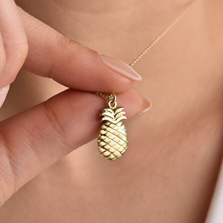 14 Ayar Altın Kaplama Ananas Figürü Gümüş Kolye - CN00439