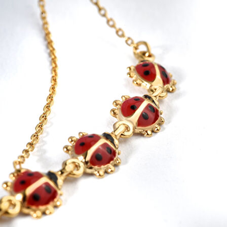 14 Ayar Altın Kaplama Zarif Uğur Böceği Kravat Y Gümüş Kolye - CNE00135