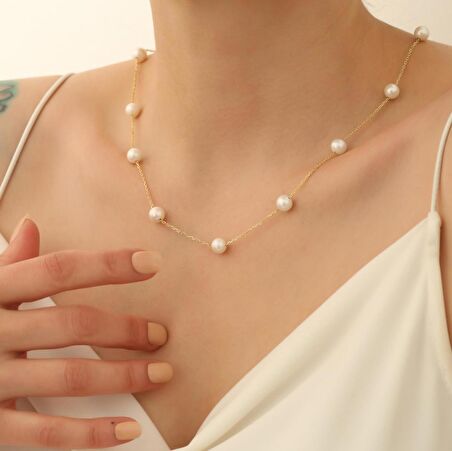 925 Ayar Gümüş Creamrose Tatlısu İncisi Kolye-8mm