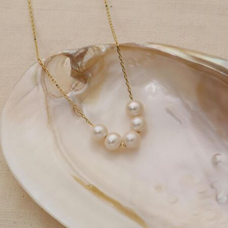 925 Ayar Gümüş Cream Tatlısu İncisi Kolye-8mm