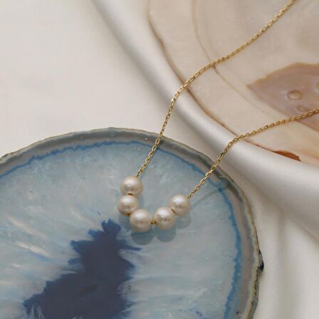 925 Ayar Gümüş Cream Tatlısu İncisi Kolye-8mm