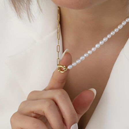 925 Ayar Gümüş Barock White Tatlısu İncisi Kolye-5mm