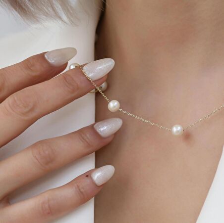 925 Ayar Gümüş Creamrose Tatlısu İncisi Kolye-7mm
