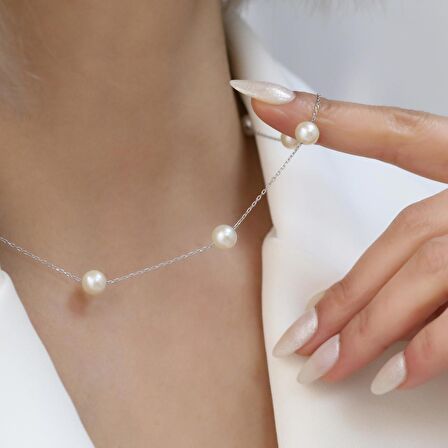 925 Ayar Gümüş Creamrose Tatlısu İncisi Kolye-8mm