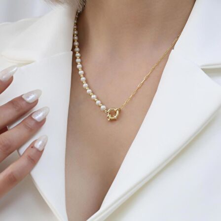 925 Ayar Gümüş Cream Tatlısu İncisi Kolye-5mm