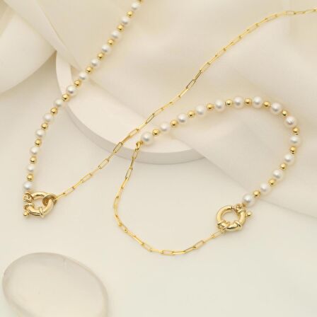 925 Ayar Gümüş Cream Tatlısu İncisi Kolye-5mm