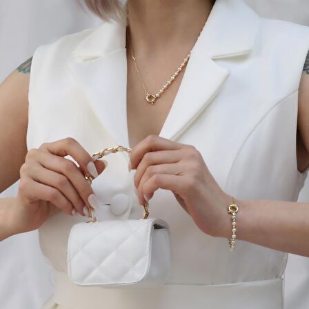 925 Ayar Gümüş Cream Tatlısu İncisi Kolye-5mm