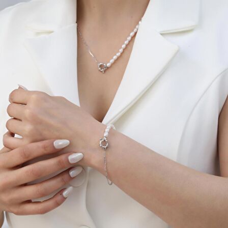 925 Ayar Gümüş Barock White Tatlısu İncisi Kolye-5mm