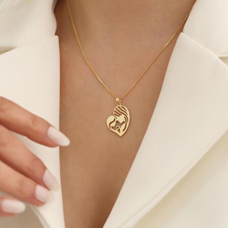 925 Ayar Gümüş Kalp Detaylı Anne ve Kız Kolye