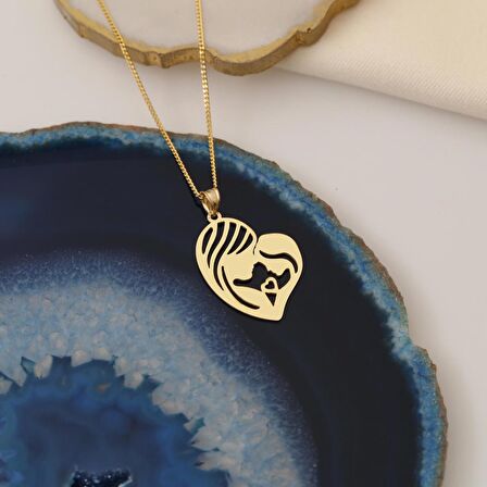 925 Ayar Gümüş Kalp Detaylı Anne ve Kız Kolye