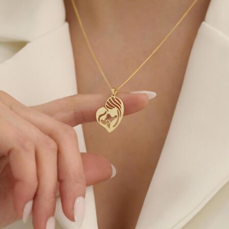 925 Ayar Gümüş Kalp Detaylı Anne ve Kız Kolye