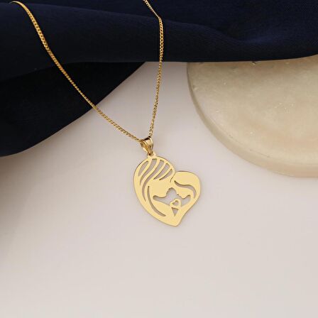 925 Ayar Gümüş Kalp Detaylı Anne ve Kız Kolye