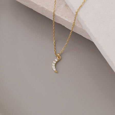 925 Ayar Gümüş Taşlı Minimal Hilal Temalı Kolye