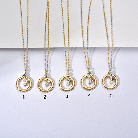 14 Ayar Altın Kaplama Renkli Taşlı Çember Gümüş Kolye - CNS00616