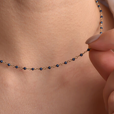 14 Ayar Altın Kaplama Safir Doğal Taş  El Yapımı Gümüş Kolye - CNS00626