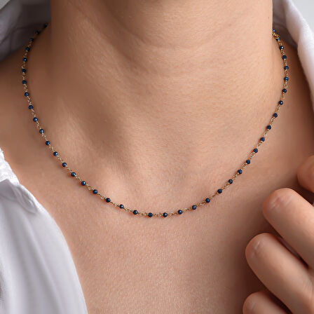 14 Ayar Altın Kaplama Safir Doğal Taş  El Yapımı Gümüş Kolye - CNS00626