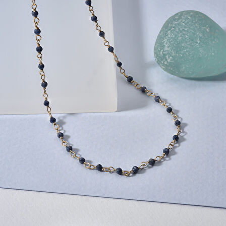 14 Ayar Altın Kaplama Safir Doğal Taş  El Yapımı Gümüş Kolye - CNS00626