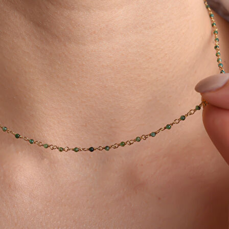 14 Ayar Altın Kaplama Zümrüt  Doğal Taşlı  El Yapımı Gümüş Kolye - CNS00634