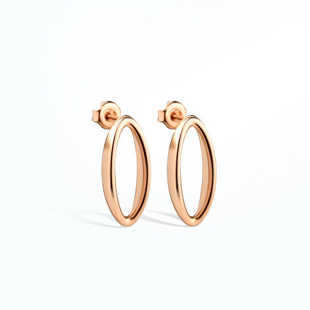 14 Ayar Altın Kaplama Modern Oval Çivili Gümüş Küpe - E00285