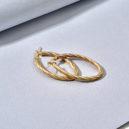 14 Ayar Mikron Altın Kaplama Burgu Oval Halka Gümüş Küpe - E00306