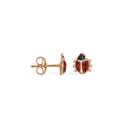 14 Ayar Altın Kaplama Minik Uğur Böceği Çivili Gümüş Küpe - EE00100