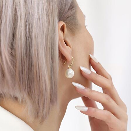 925 Ayar Gümüş Creamrose Tatlısu İncisi Küpe-14mm