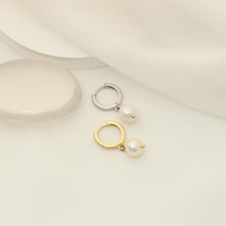 925 Ayar Gümüş Cream Tatlısu İncisi Küpe-7mm