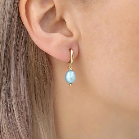 925 Ayar Gümüş Barock Fresh Blue Tatlısu İncisi Küpe-8mm