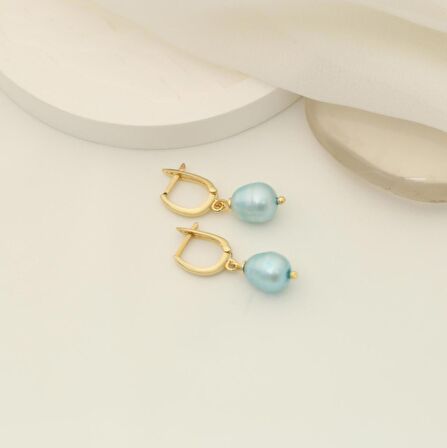 925 Ayar Gümüş Barock Fresh Blue Tatlısu İncisi Küpe-8mm