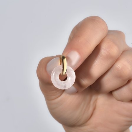 14 Ayar Altın Kaplama Gerçek ve Doğal Donut Rose Quartz Taşlı Halka Küpe - ES00153