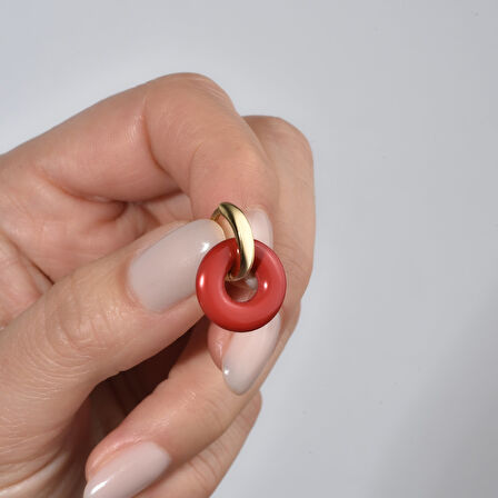 14 Ayar Altın Kaplama Gerçek ve Doğal Donut Mercan Taşlı Halka Küpe - ES00156