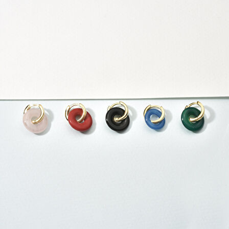 14 Ayar Altın Kaplama Gerçek ve Doğal Donut Mercan Taşlı Halka Küpe - ES00156