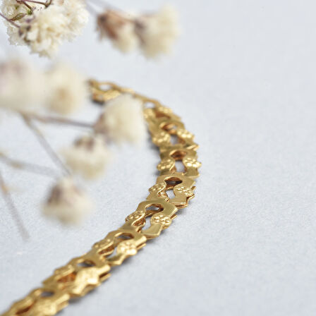 14 Ayar Altın Kaplama İtalyan Gösterişli ve Hafif Zincir Gümüş Kolye - NP00101