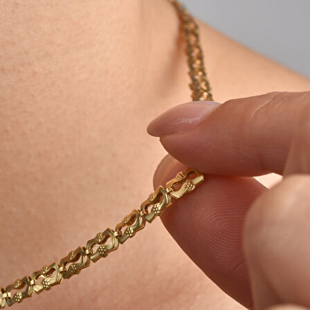 14 Ayar Altın Kaplama İtalyan Gösterişli ve Hafif Zincir Gümüş Kolye - NP00101