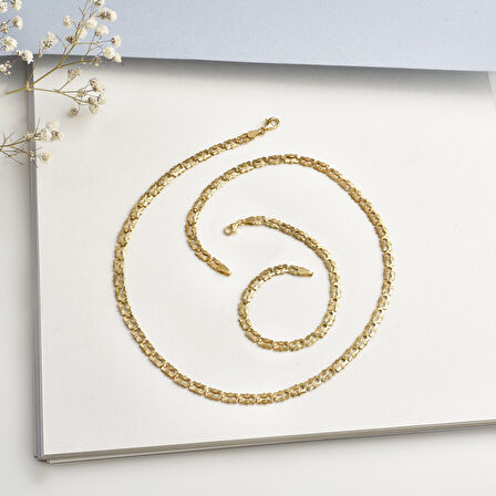 14 Ayar Altın Kaplama İtalyan Gösterişli ve Hafif Zincir Gümüş Kolye - NP00101