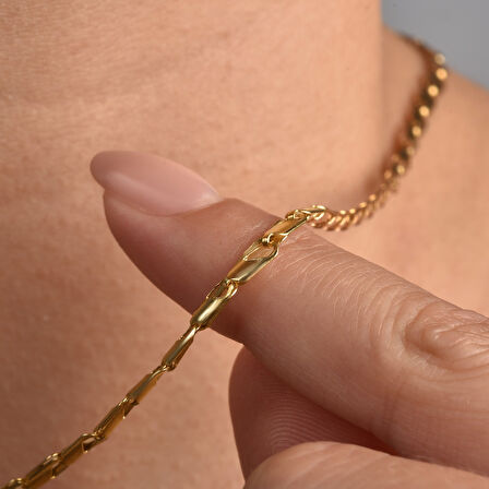 14 Ayar Altın Kaplama İtalyan Gösterişli ve Hafif  Gümüş Zincir - NP00102