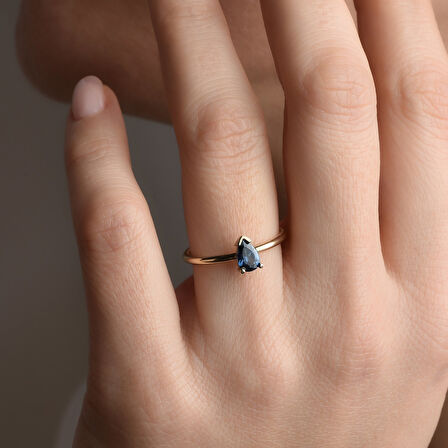 14 Ayar Altın Kaplama Kişiselleştirilebilir Doğum Taşı Damla Taşlı Yüzük - RS00106