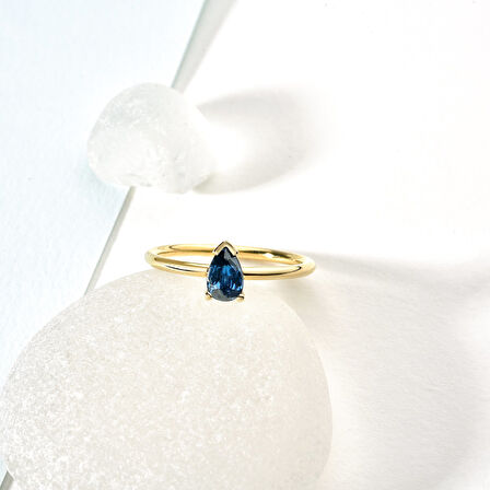 14 Ayar Altın Kaplama Kişiselleştirilebilir Doğum Taşı Damla Taşlı Yüzük - RS00106