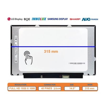 B140HAK03.0 Uyumlu 14.0" inç 40pin Slim 1920*1080 Full HD (FHD) IPS Lcd Ekran, Panel, Dokunmatik'li (Soket 25mm) / Vidasız