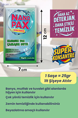 KLORSUZ ÇAMAŞIR SUYU TOZ TEMİZLİK SAŞESİ (12 adet X 25gr)