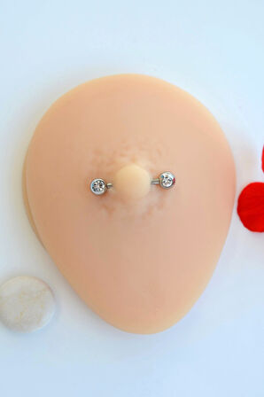 Minimal Tektaşlı Çelik Nipple Piercing Tektaşlı Top Model Meme Ucu Piercingi