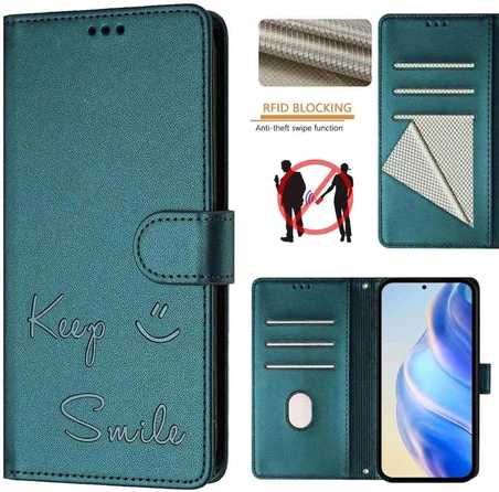 Nothing Phone 3, Harf Desenli Premium PU Deri Kapaklı Cüzdan Kılıf ( Yeşil )