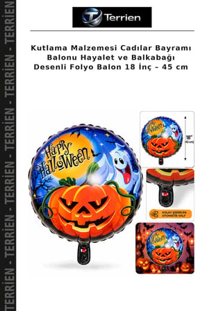 Kutlama Malzemesi Cadılar Bayramı Balonu Hayalet ve Balkabağı Desenli Folyo Balon 18 İnç – 45 cm