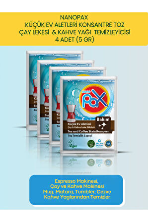 4 ADET ÇAY & KAHVE LEKESİ, KAHVE MAKİNESİ TEMİZLEYİCİ TOZ (ULTRA KONSANTRE - 5 GR)
