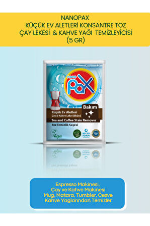 4 ADET ÇAY & KAHVE LEKESİ, KAHVE MAKİNESİ TEMİZLEYİCİ TOZ (ULTRA KONSANTRE - 5 GR)