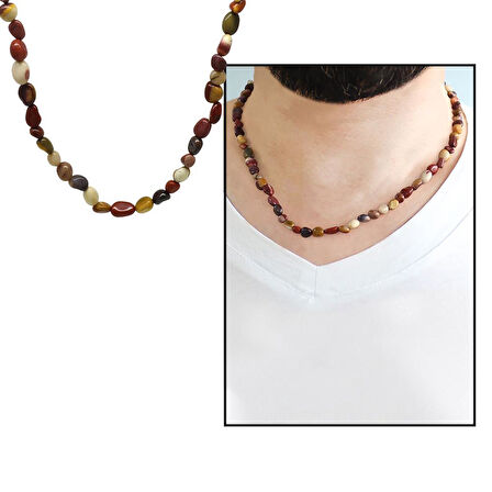 Nipora Silver Renk Metal Zincirli Amorf Jasper Doğaltaş Erkek Kolye